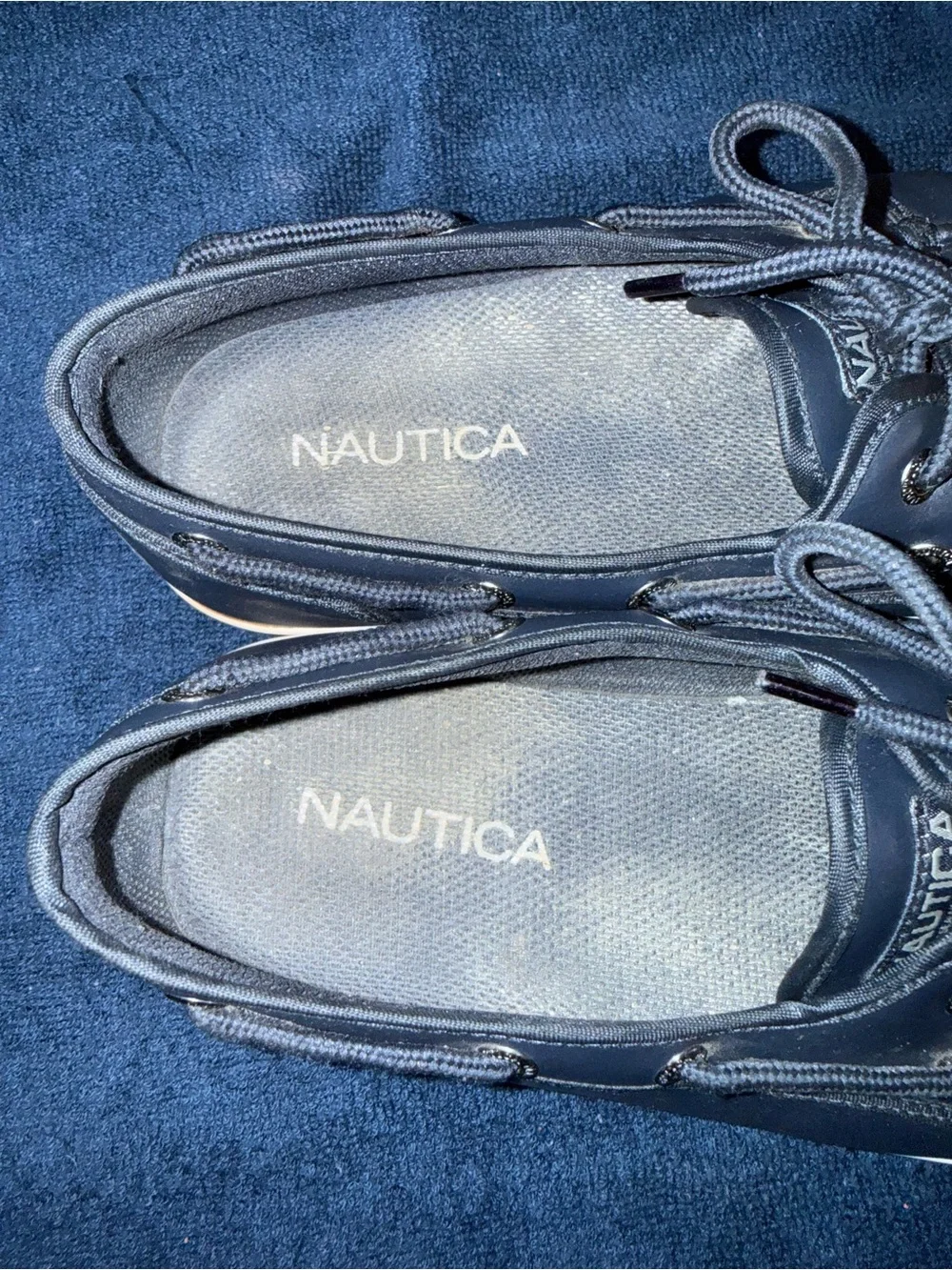 Nautica Men's Navy Leather/Cream-Trim Boat Shoes